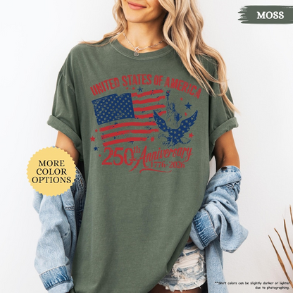 Comfort Colors United States of America 250th Anniversary Shirt Patriotic USA Flag Eagle Liberty Graphic Tee 1776-2026
