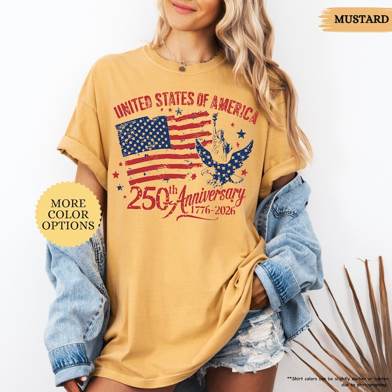 Comfort Colors United States of America 250th Anniversary Shirt Patriotic USA Flag Eagle Liberty Graphic Tee 1776-2026
