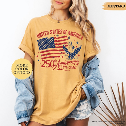 Comfort Colors United States of America 250th Anniversary Shirt Patriotic USA Flag Eagle Liberty Graphic Tee 1776-2026