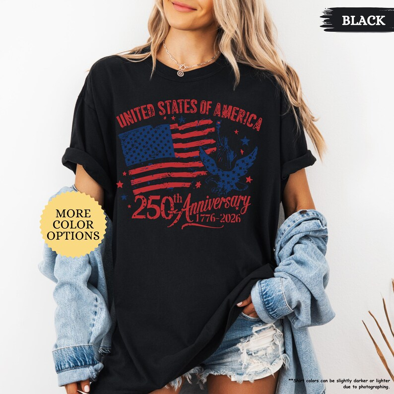 Comfort Colors United States of America 250th Anniversary Shirt Patriotic USA Flag Eagle Liberty Graphic Tee 1776-2026