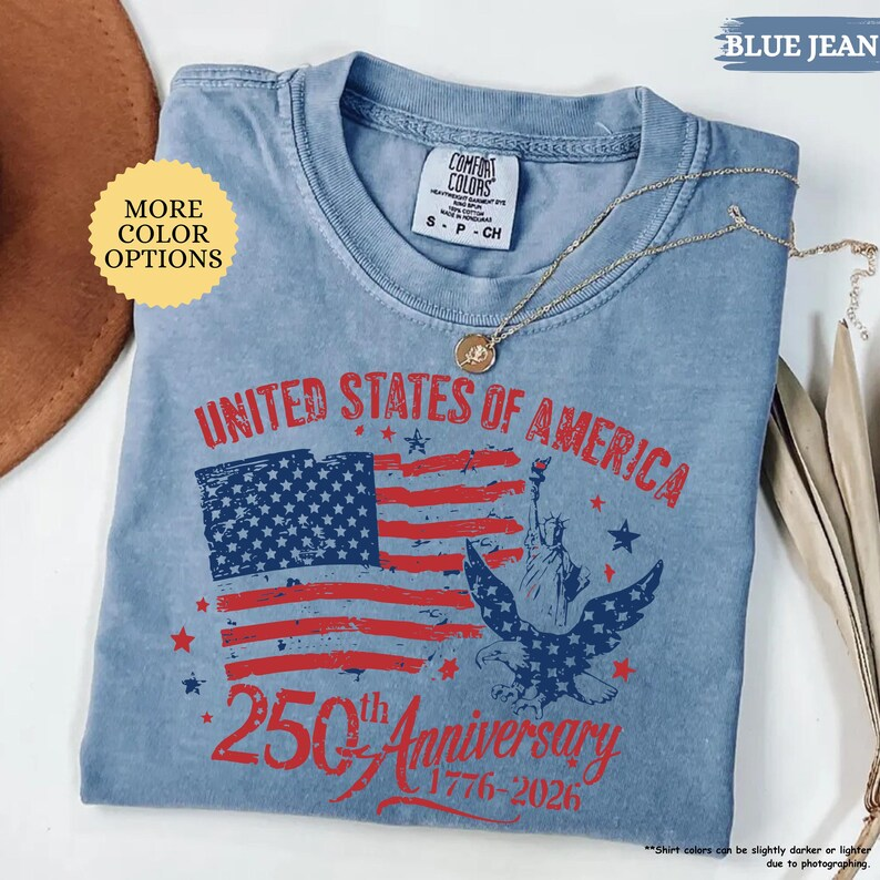 Comfort Colors United States of America 250th Anniversary Shirt Patriotic USA Flag Eagle Liberty Graphic Tee 1776-2026