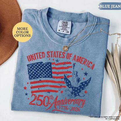 Comfort Colors United States of America 250th Anniversary Shirt Patriotic USA Flag Eagle Liberty Graphic Tee 1776-2026