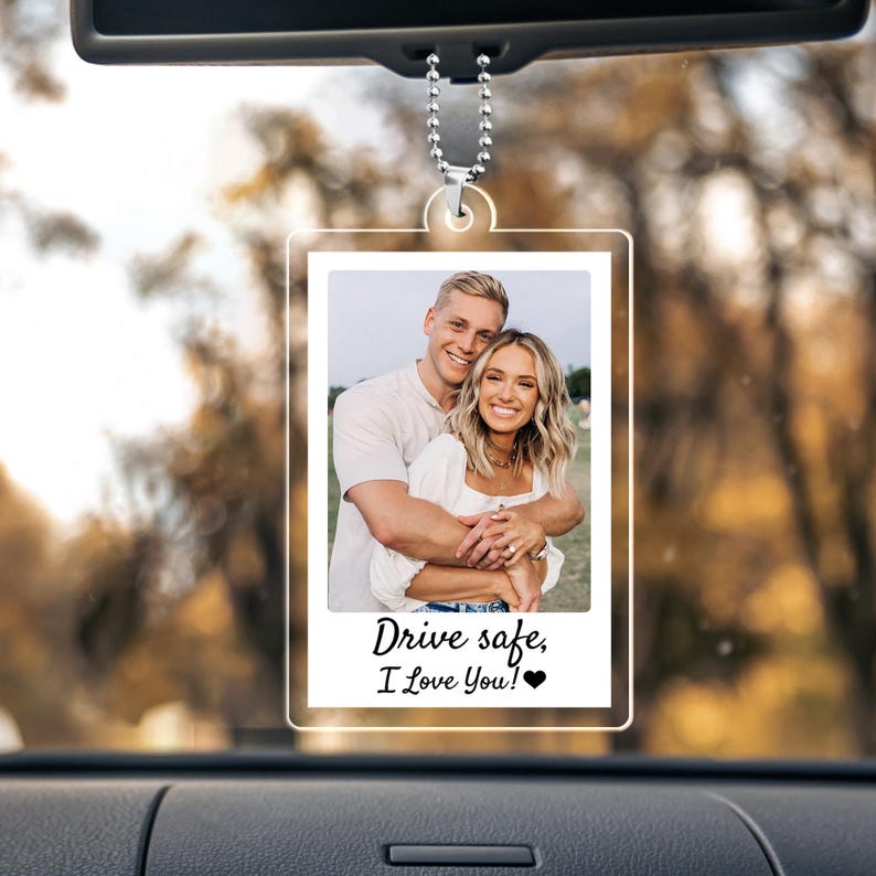 Custom Drive Safe Daddy I Love You Car Visor Clip, Personalized Photo Frame Father's Day Gift for Husband & Dad