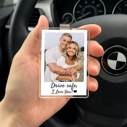 Custom Drive Safe Daddy I Love You Car Visor Clip, Personalized Photo Frame Father's Day Gift for Husband & Dad