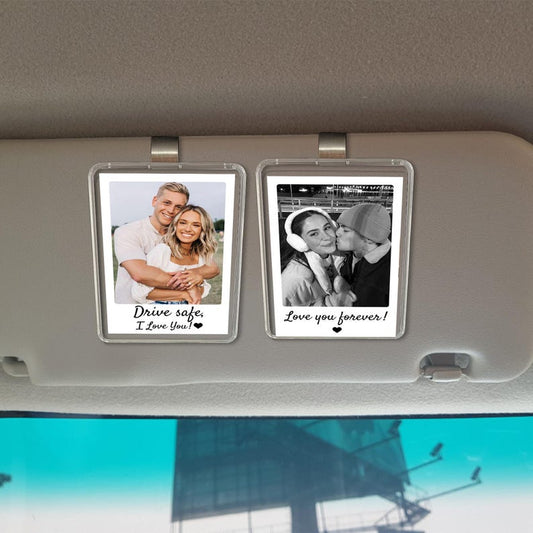 Custom Drive Safe Daddy I Love You Car Visor Clip, Personalized Photo Frame Father's Day Gift for Husband & Dad