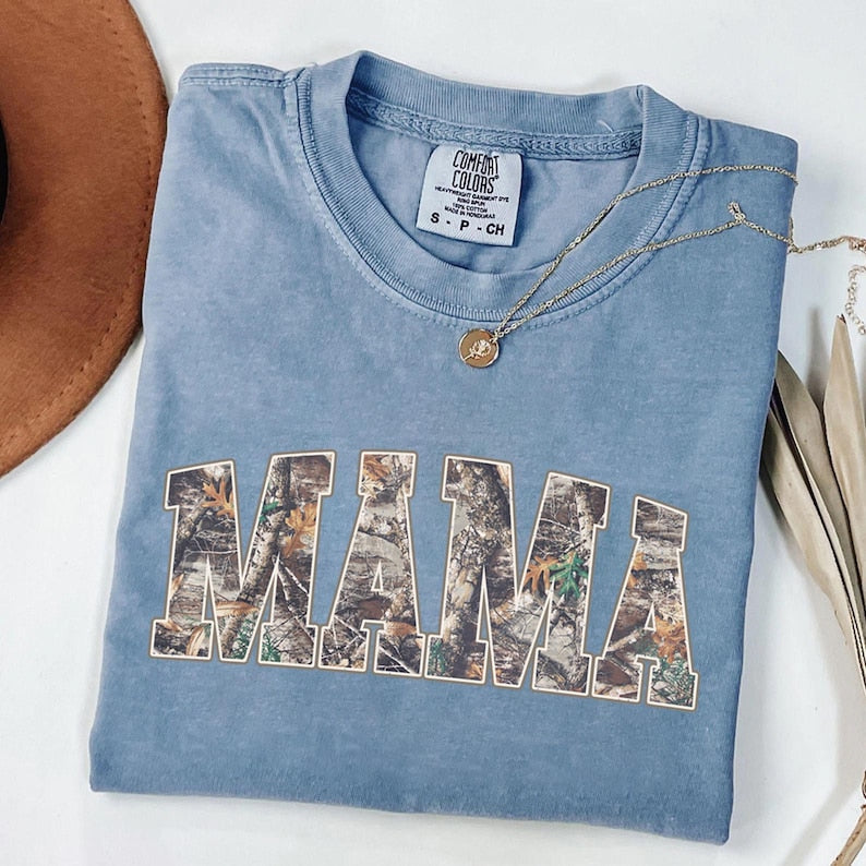 Comfort Colors® Custom Camo MAMA Shirt, Personalized Mama Tee with Kids' Names, Gift for Mother's Day