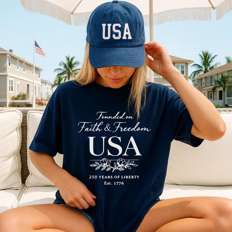 Comfort Colors Founded on Faith and Freedom USA Shirt, 250 Years of Liberty Since 1776 Tee, Patriotic American Independence Day T-Shirt, America 250th Anniversary Shirt