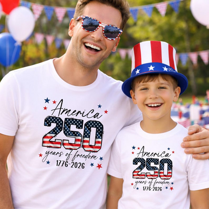 America 250 Years of Freedom Shirt, Patriotic USA 1776 2026 Graphic Tee, U.S. 250th Anniversary Independence Day Apparel for Women
