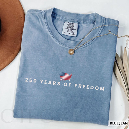 Comfort Colors Patriotic USA 250 Years of Freedom T Shirt 1776-2026 Anniversary Graphic Tee for Men and Women