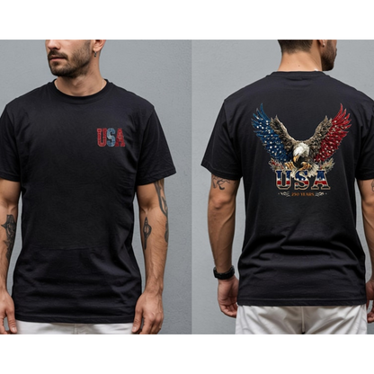 USA 250 Years T Shirt Patriotic Bald Eagle Graphic Tee Independence Day Quarter-Millennial 1776-2026