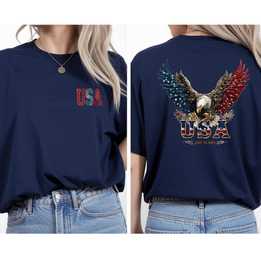 USA 250 Years T Shirt Patriotic Bald Eagle Graphic Tee Independence Day Quarter-Millennial 1776-2026