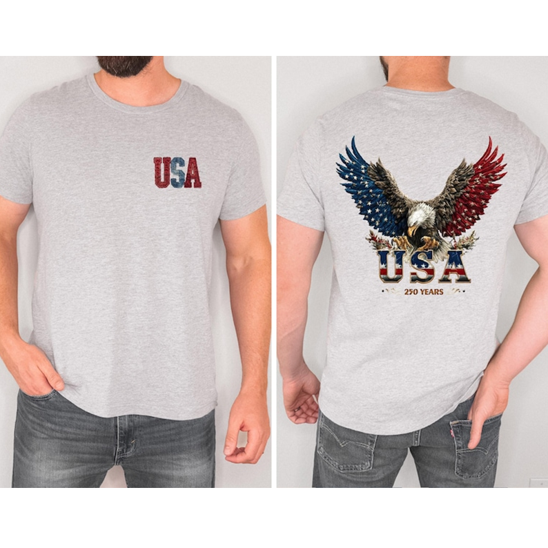 USA 250 Years T Shirt Patriotic Bald Eagle Graphic Tee Independence Day Quarter-Millennial 1776-2026