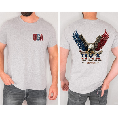USA 250 Years T Shirt Patriotic Bald Eagle Graphic Tee Independence Day Quarter-Millennial 1776-2026