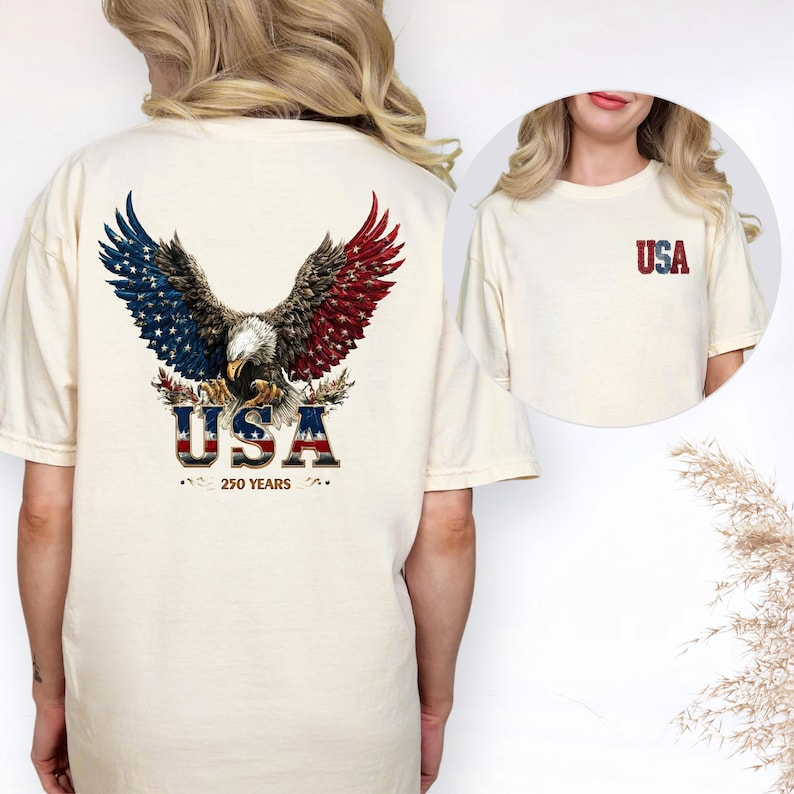 USA 250 Years T Shirt Patriotic Bald Eagle Graphic Tee Independence Day Quarter-Millennial 1776-2026