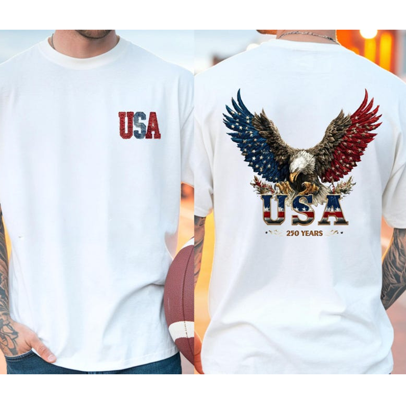 USA 250 Years T Shirt Patriotic Bald Eagle Graphic Tee Independence Day Quarter-Millennial 1776-2026