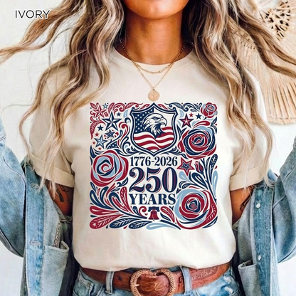 Comfort Colors USA 250th Anniversary Shirt, American Eagle Floral Graphic Tee, Patriotic Fourth of July Celebration Apparel