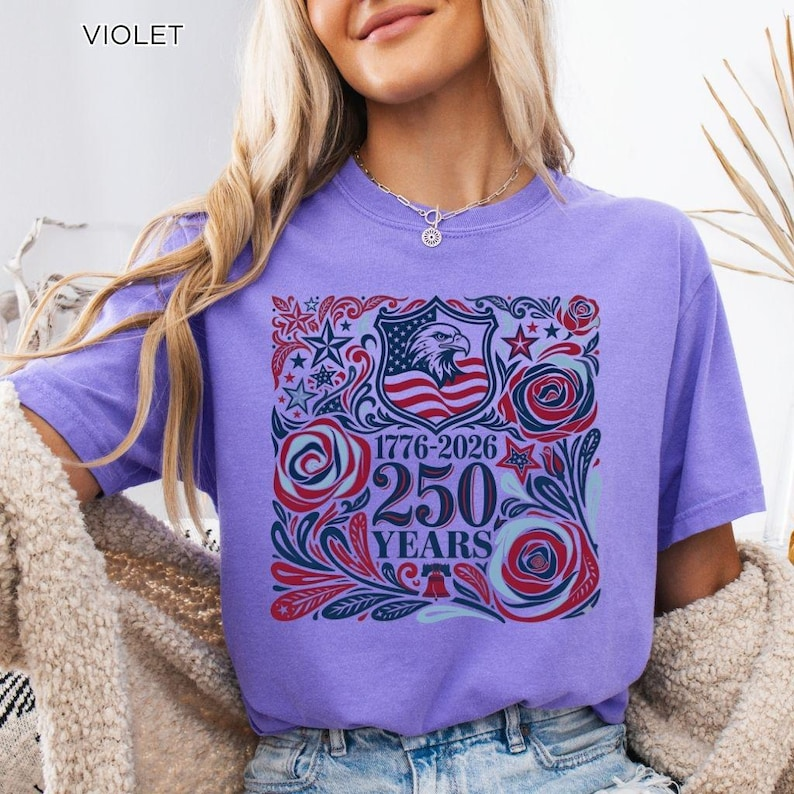 Comfort Colors USA 250th Anniversary Shirt, American Eagle Floral Graphic Tee, Patriotic Fourth of July Celebration Apparel