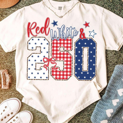 Comfort Colors Red White & 250 Shirt, America 250th Anniversary Tee, Patriotic Fourth of July T-Shirt, USA 1776-2026 Celebration Shirt