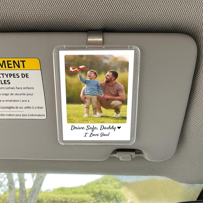 Custom Drive Safe Daddy I Love You Car Visor Clip, Personalized Photo Frame Father's Day Gift for Husband & Dad