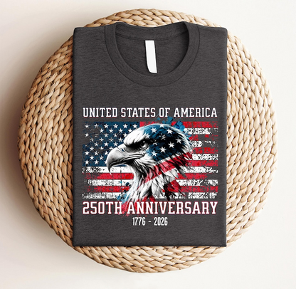 United States of America 250th Anniversary Shirt, Patriotic Bald Eagle American Flag Tee, USA 1776-2026 Celebration T-Shirt