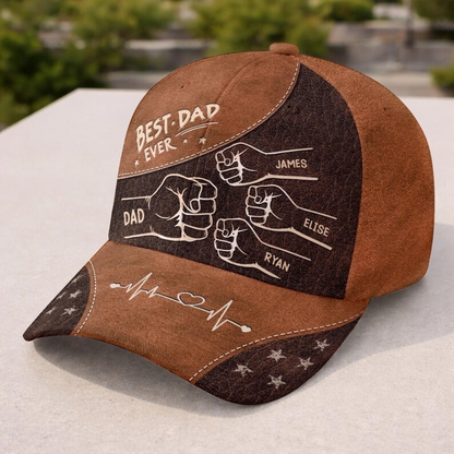 Custom Best Dad Ever Hat – Personalized with Kids' Names and Fist Bump Design, Ideal Gift for Fathers