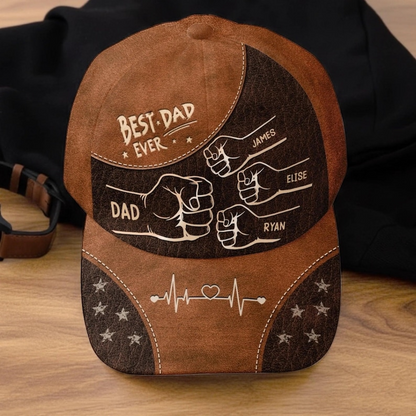 Custom Best Dad Ever Hat – Personalized with Kids' Names and Fist Bump Design, Ideal Gift for Fathers