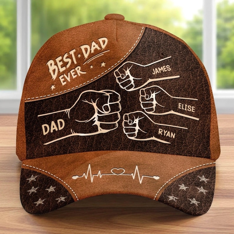 Custom Best Dad Ever Hat – Personalized with Kids' Names and Fist Bump Design, Ideal Gift for Fathers