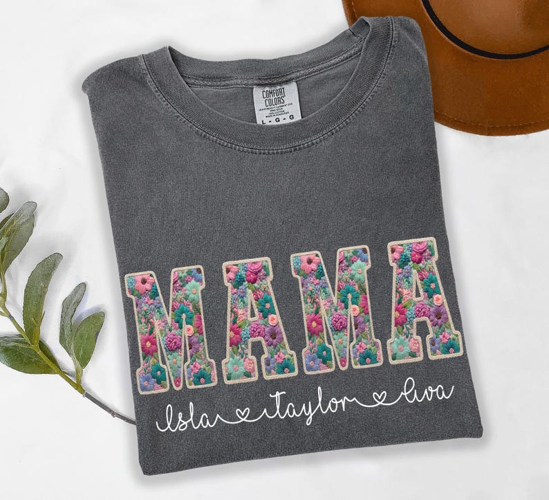 Comfort Colors® Custom Floral MAMA Shirt, Personalized Mama Tee with Kids' Names, Gift for Mother's Day