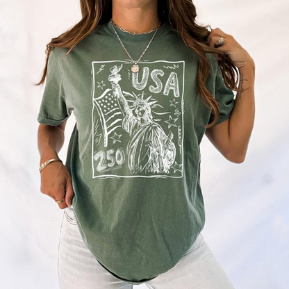 Comfort Colors USA 250th Anniversary Shirt, Statue of Liberty Patriotic Graphic Tee, America 250 Years Celebration T-Shirt for Independence Day