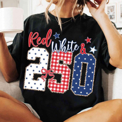 Comfort Colors Red White & 250 Shirt, America 250th Anniversary Tee, Patriotic Fourth of July T-Shirt, USA 1776-2026 Celebration Shirt