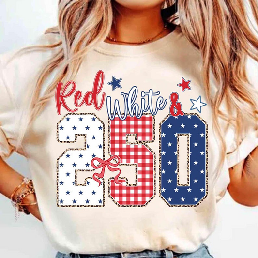 Comfort Colors Red White & 250 Shirt, America 250th Anniversary Tee, Patriotic Fourth of July T-Shirt, USA 1776-2026 Celebration Shirt