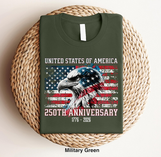 United States of America 250th Anniversary Shirt, Patriotic Bald Eagle American Flag Tee, USA 1776-2026 Celebration T-Shirt