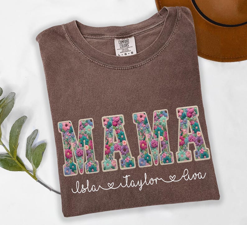 Comfort Colors® Custom Floral MAMA Shirt, Personalized Mama Tee with Kids' Names, Gift for Mother's Day
