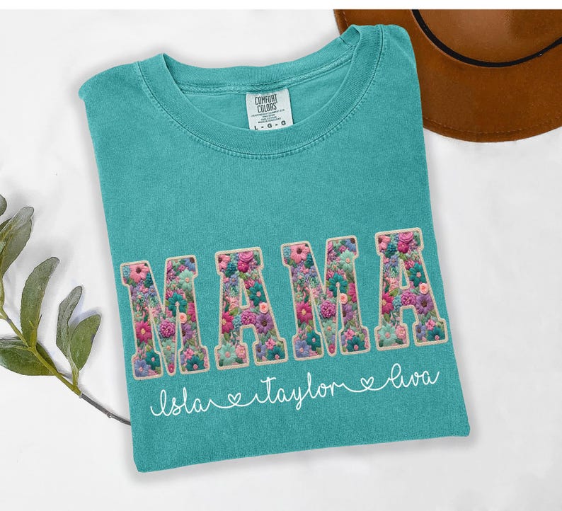 Comfort Colors® Custom Floral MAMA Shirt, Personalized Mama Tee with Kids' Names, Gift for Mother's Day