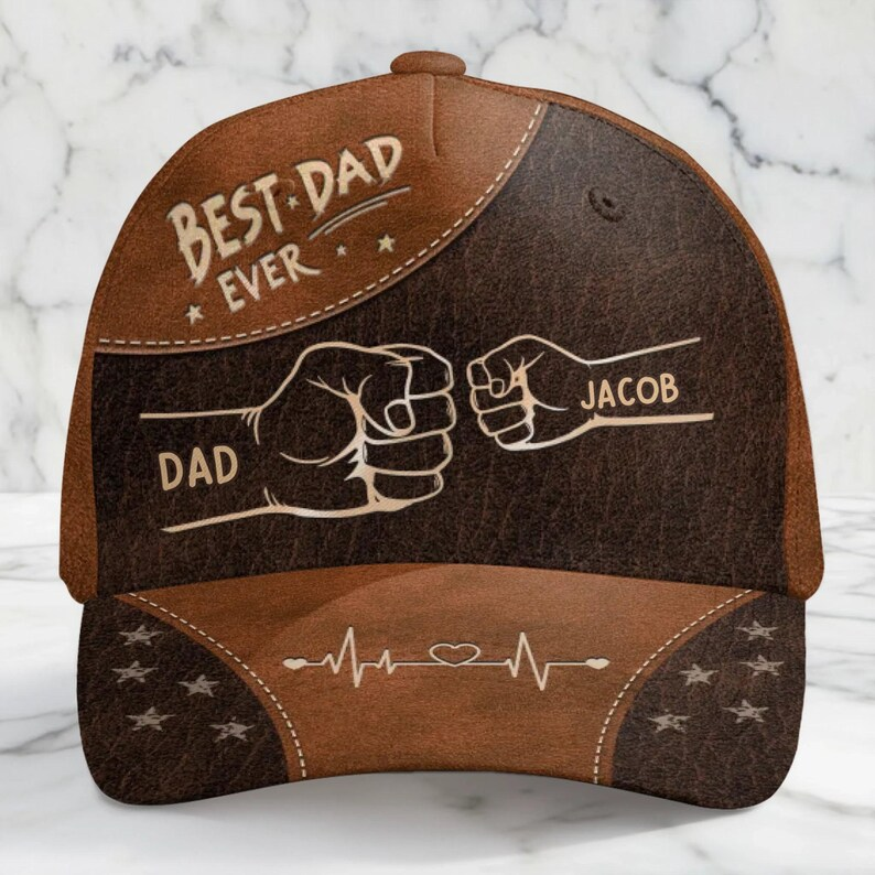 Custom Best Dad Ever Hat – Personalized with Kids' Names and Fist Bump Design, Ideal Gift for Fathers