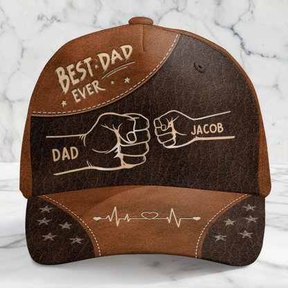 Custom Best Dad Ever Hat – Personalized with Kids' Names and Fist Bump Design, Ideal Gift for Fathers