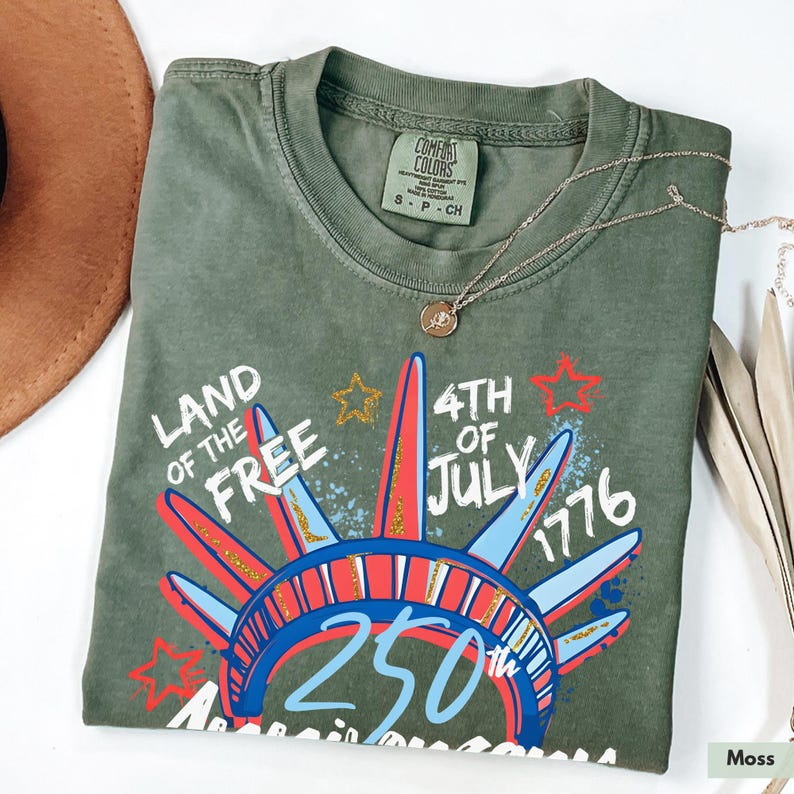 Comfort Colors Land of the Free 250th Anniversary Shirt for Women, Patriotic 4th of July USA Graphic Tee, America 1776 2026 Independence Day Apparel
