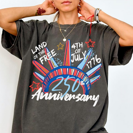 Comfort Colors Land of the Free 250th Anniversary Shirt for Women, Patriotic 4th of July USA Graphic Tee, America 1776 2026 Independence Day Apparel