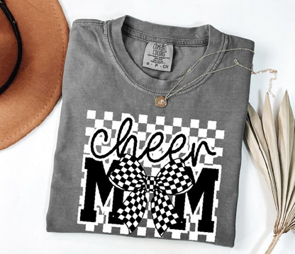 Comfort Colors Cheer Mom Shirt Checkered Bow Cheerleading Mom T Shirt Stylish Sports Mom Gift Gift For Mother's Day Birthday