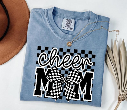 Comfort Colors Cheer Mom Shirt Checkered Bow Cheerleading Mom T Shirt Stylish Sports Mom Gift Gift For Mother's Day Birthday
