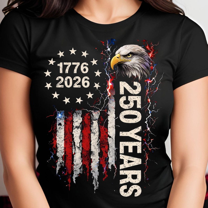 Patriotic USA 250 Years T Shirt Bald Eagle 1776-2026 Quarter-Millennial Graphic Tee for Men and Women