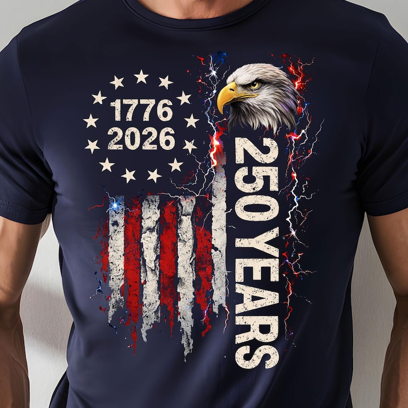 Patriotic USA 250 Years T Shirt Bald Eagle 1776-2026 Quarter-Millennial Graphic Tee for Men and Women