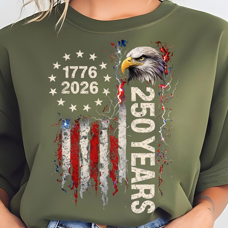 Patriotic USA 250 Years T Shirt Bald Eagle 1776-2026 Quarter-Millennial Graphic Tee for Men and Women