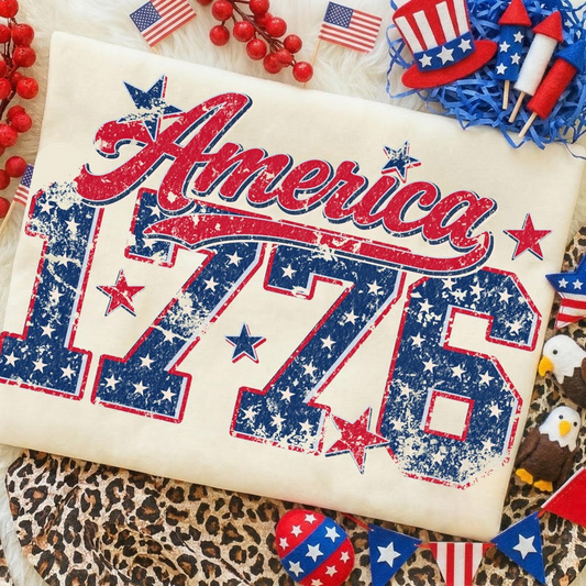 Comfort Colors America 1776 Patriotic Shirt, Distressed USA Flag Graphic Tee, Independence Day Red White Blue T Shirt, 250th Anniversary Shirt