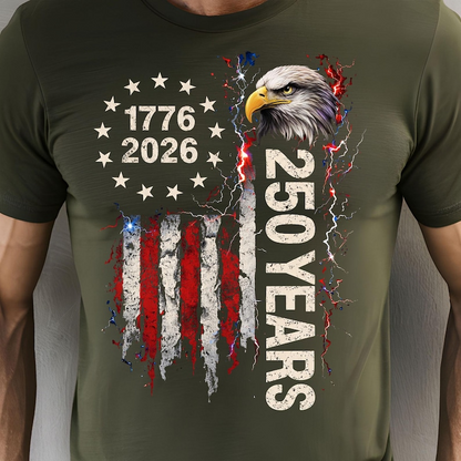 Patriotic USA 250 Years T Shirt Bald Eagle 1776-2026 Quarter-Millennial Graphic Tee for Men and Women