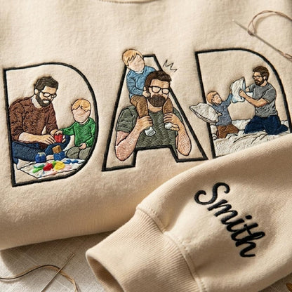 Custom Dad Hoodie Portrait From Photo Embroidered, Personalized Dad Portrait Shirt, Personalized Gifts For Dad, Father's Gift