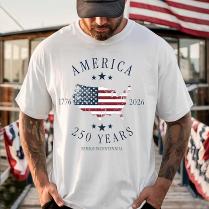 Comfort Colors America 250 Years Shirt for Men, Patriotic USA Map Flag Graphic Tee, 1776 2026 Semiquincentennial Independence Day Apparel