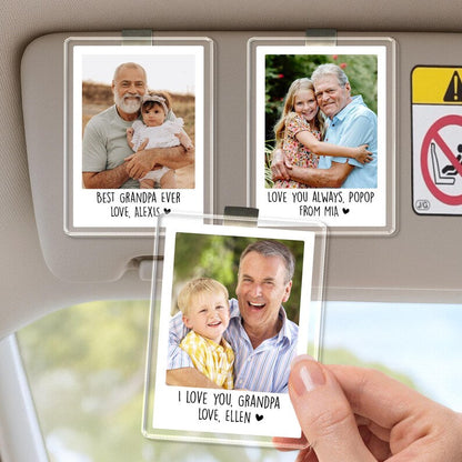 Custom Photo Car Visor Clip For Grandpa, Papa, Pop Pop, Fathers Day Gift With Kids Name & Photo, Best Grandpa Ever, New Grandpa Gift