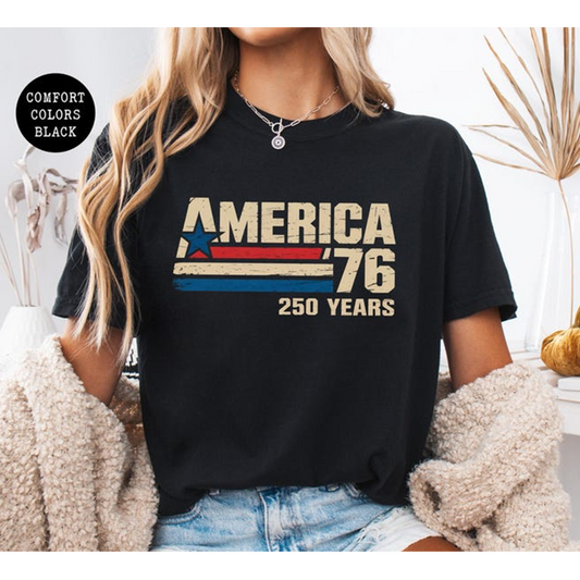 Comfort Colors America 1776 250 Years Shirt, Vintage Patriotic American Flag Graphic T-Shirt, Freedom Celebration Gift, America 250th Anniversary Shirt