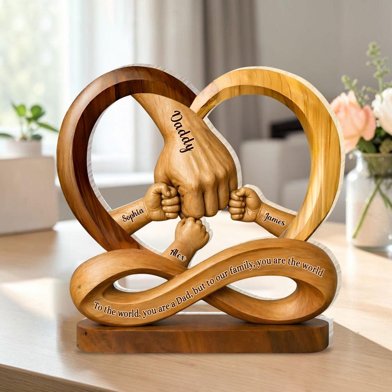 Personalized Dad Acrylic Plaque, Custom Family Hands Infinity Decor, Engraved Names Gift for Father